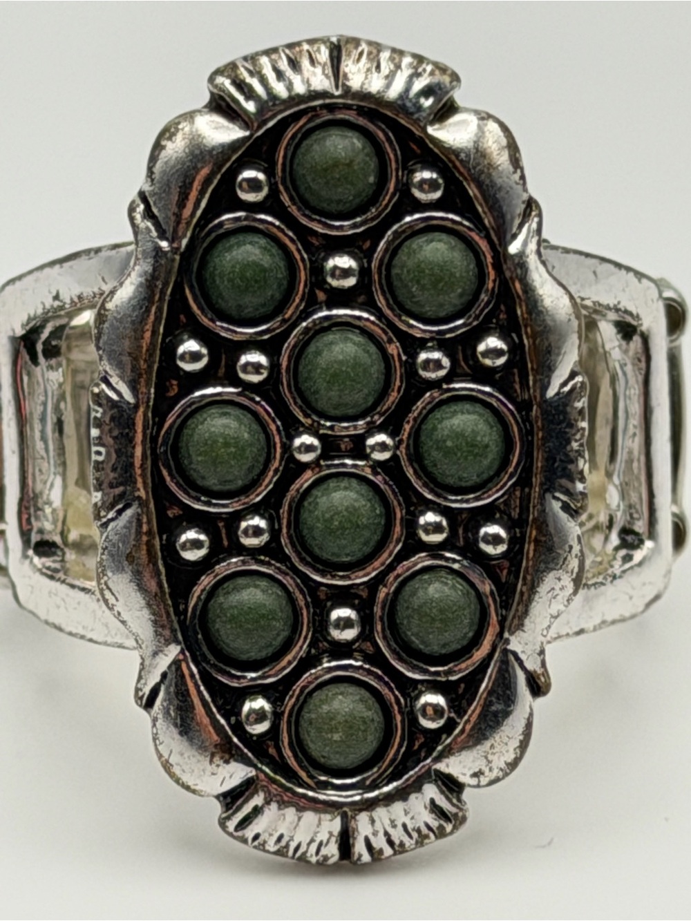 NWOT Paparazzi Cactus Garden Green Stone Silver-Tone Stretch Ring Boho Festival